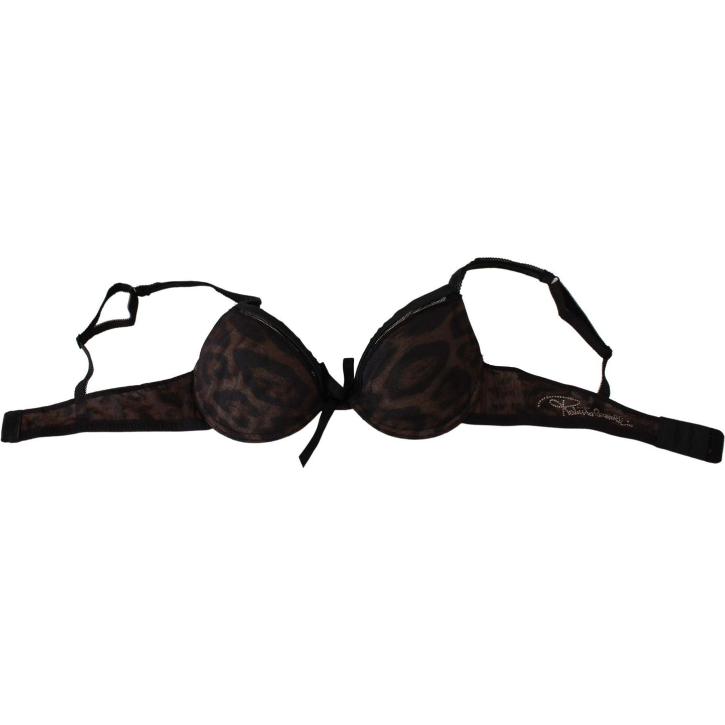 Roberto Cavalli Black Leopard Nylon Push Up Bra Underwear BIK772-It1