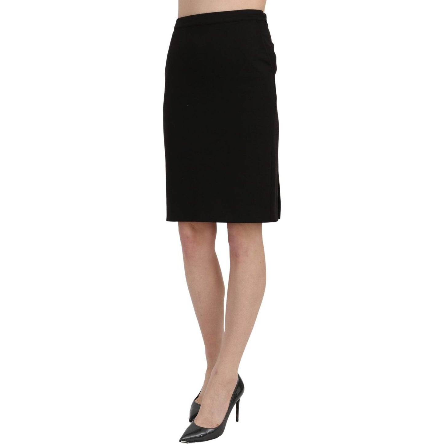 GF Ferre Black High Waist Pencil Cut Knee Length Formal Skirt SKI1398-40