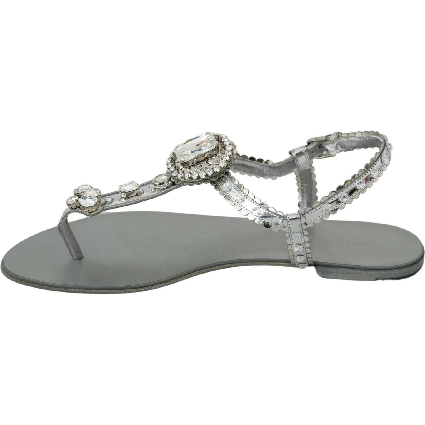 Dolce & Gabbana Silver Crystal Sandals Flip Flops Shoes LA6578-36