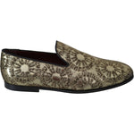 Dolce & Gabbana Gold Jacquard Flats Mens Loafers Shoes MV3488-39