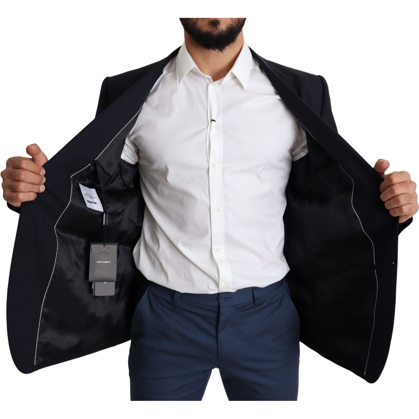 Dolce & Gabbana Black Wool Stretch Men Coat MARTINI Blazer KOS1833-56