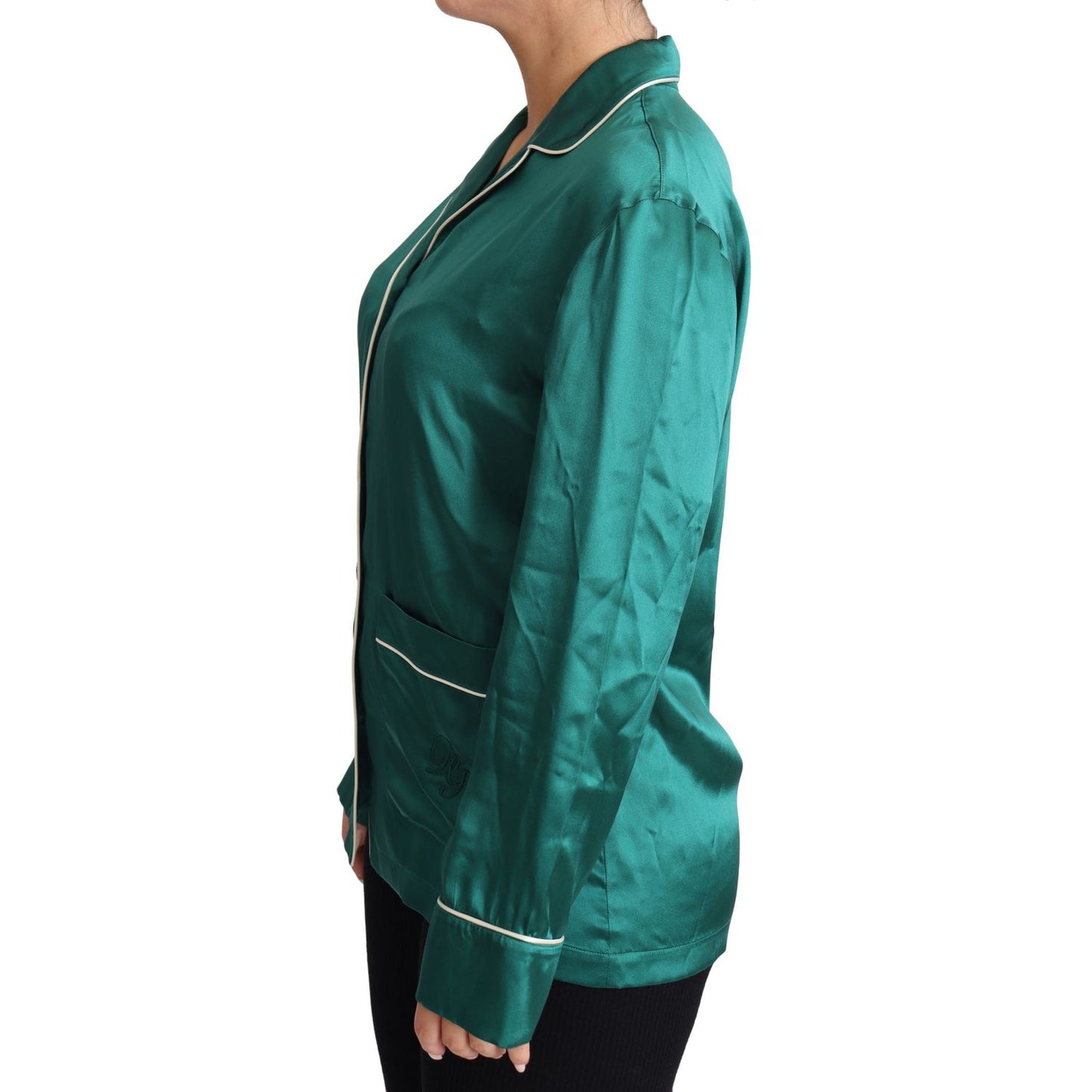 Dolce & Gabbana Green Pyjama Blouse Silk Lounge Sleepwear Top TSH5751-36