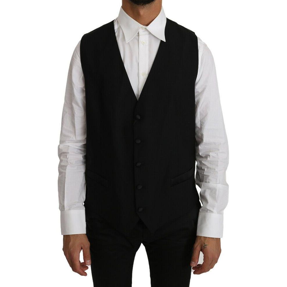 Dolce & Gabbana Black Solid Wool Silk Vest