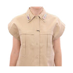 Andrea Incontri Sleeveless Beige Cotton Tank Top with Brooches Andrea Incontri Tan