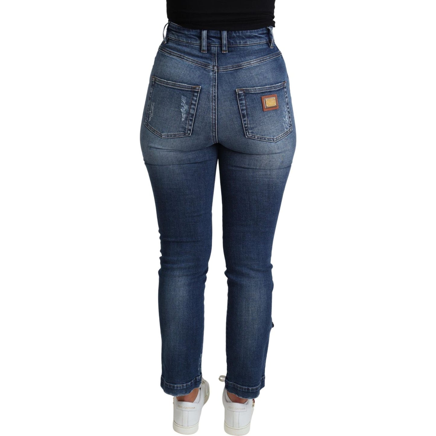 Dolce & Gabbana Blue Embellished Skinny Trouser Cotton Jeans PAN71561-36