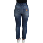 Dolce & Gabbana Blue Embellished Skinny Trouser Cotton Jeans PAN71561-36