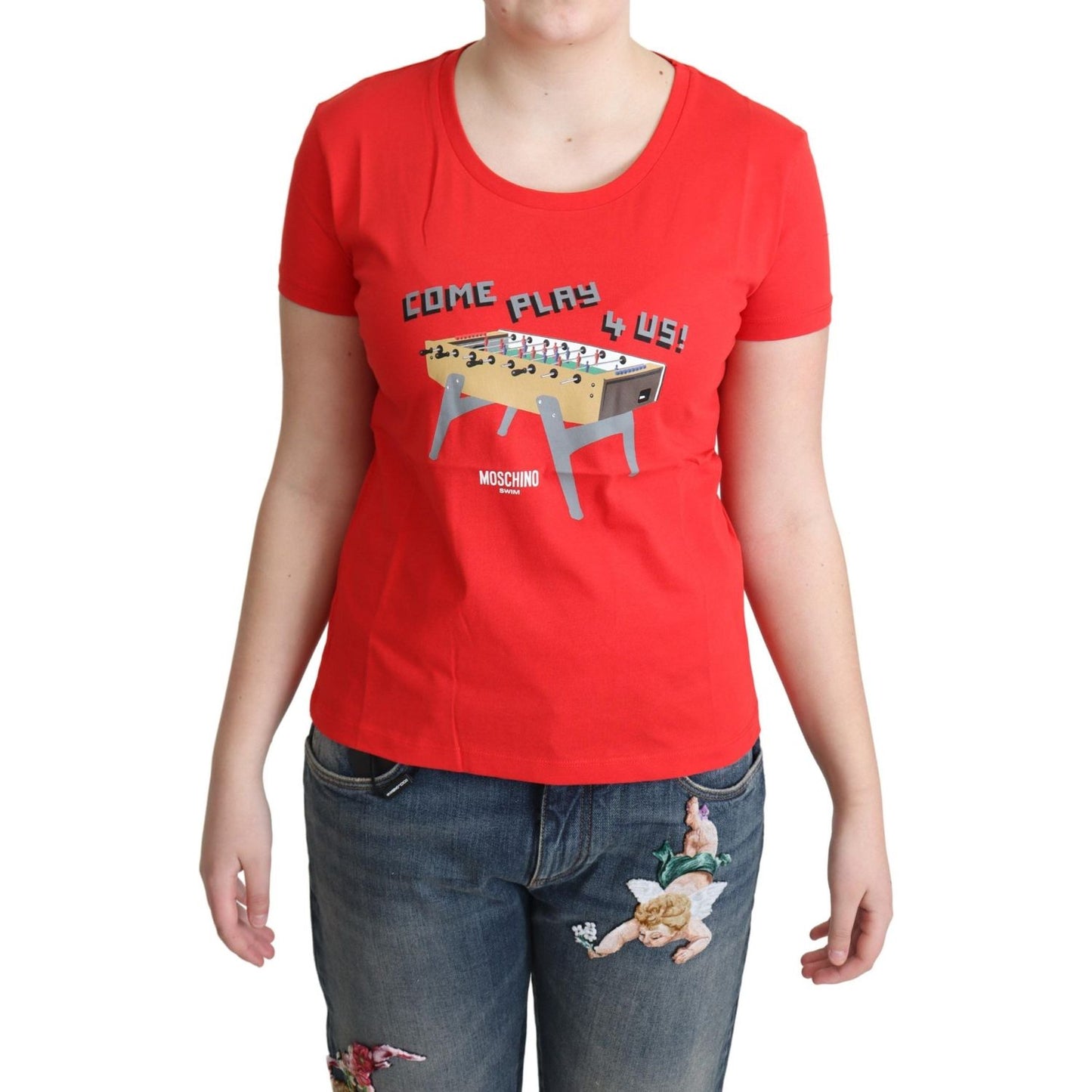 Moschino Red Cotton Come Play 4 Us Print Tops Blouse T-shirt TSH5061-46