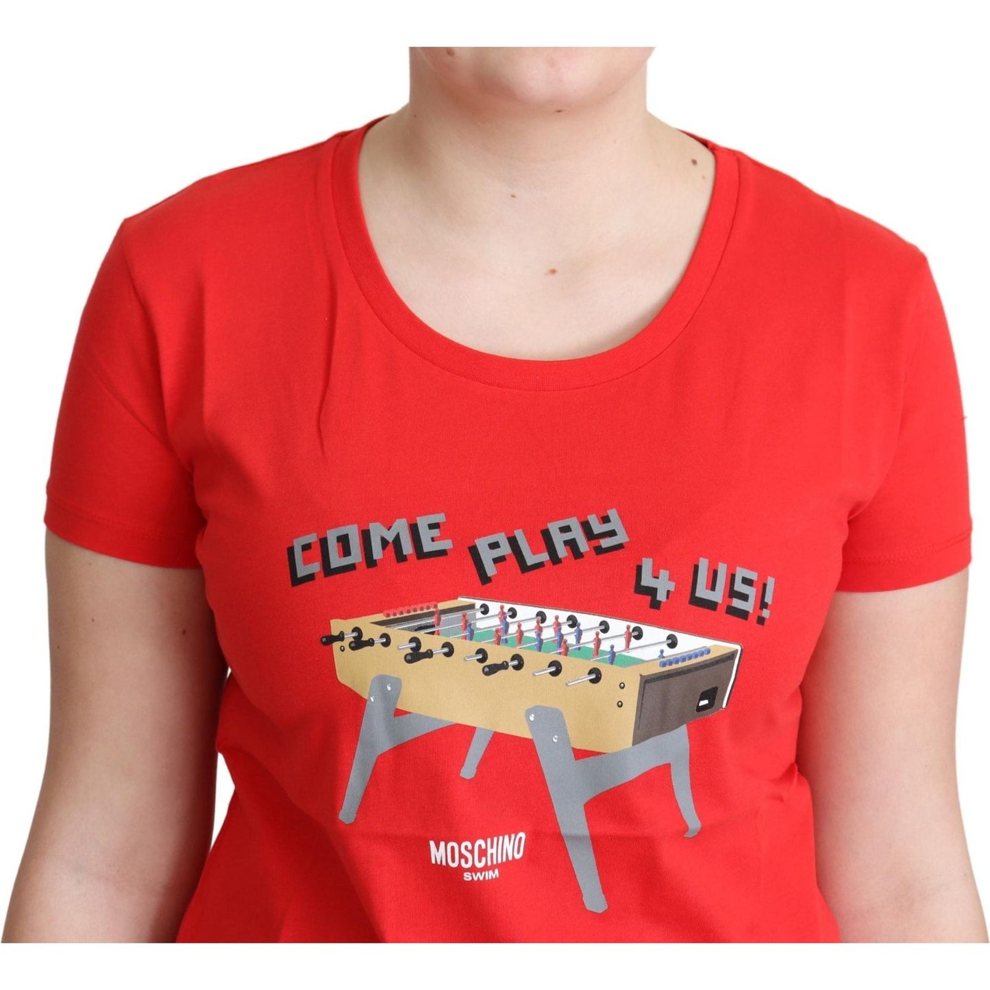 Moschino Red Cotton Come Play 4 Us Print Tops Blouse T-shirt TSH5061-46