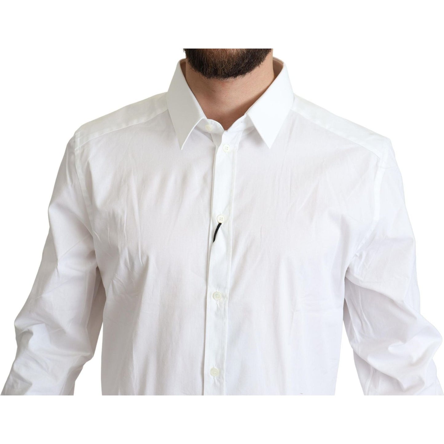 Dolce & Gabbana White Cotton Stretch Men Dress Formal Shirt TSH5936 -38
