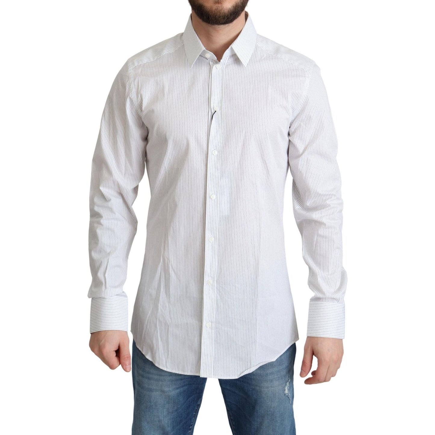 Dolce & Gabbana White Stripes Cotton Formal Dress Shirt TSH6174 -39
