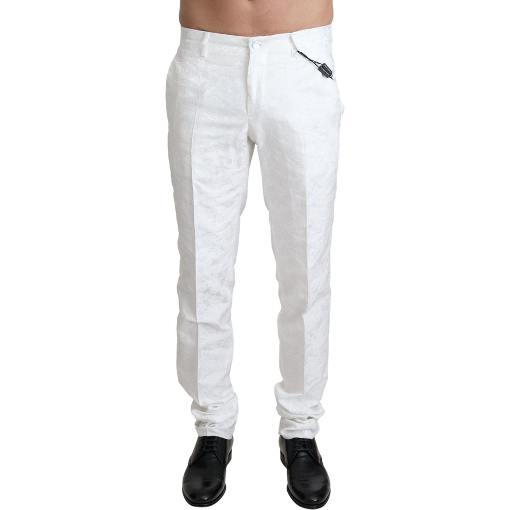 Dolce & Gabbana White Brocade Jaquard Dress Trouser Pants PAN71936-44