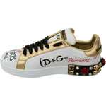 Dolce & Gabbana White Roses Sequined Crystal Womens Sneakers Shoes LA7516-36