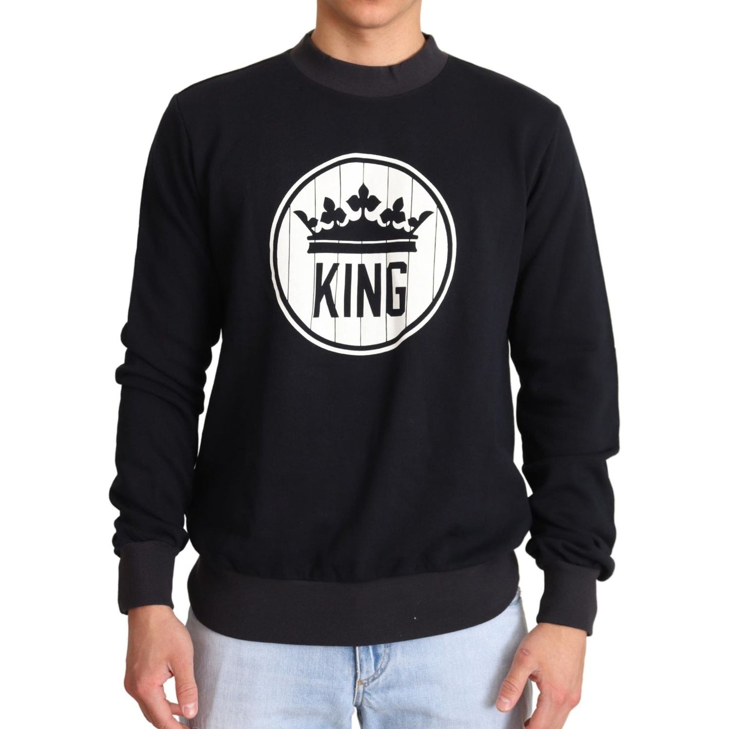 Dolce & Gabbana Blue Crown King Cotton Pullover Sweater TSH6326-46