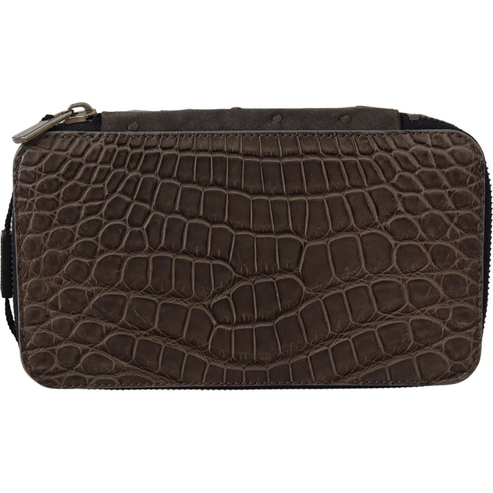 Dolce & Gabbana Gray Skin Leather Vanity Case Toiletry Shaving Bag VAS12718