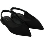 Dolce & Gabbana Black Flats Slingback Charmeuse Shoes LA7152-36