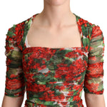 Dolce & Gabbana Red Floral Print Tulle Sheath Midi Dress DR28098 -36