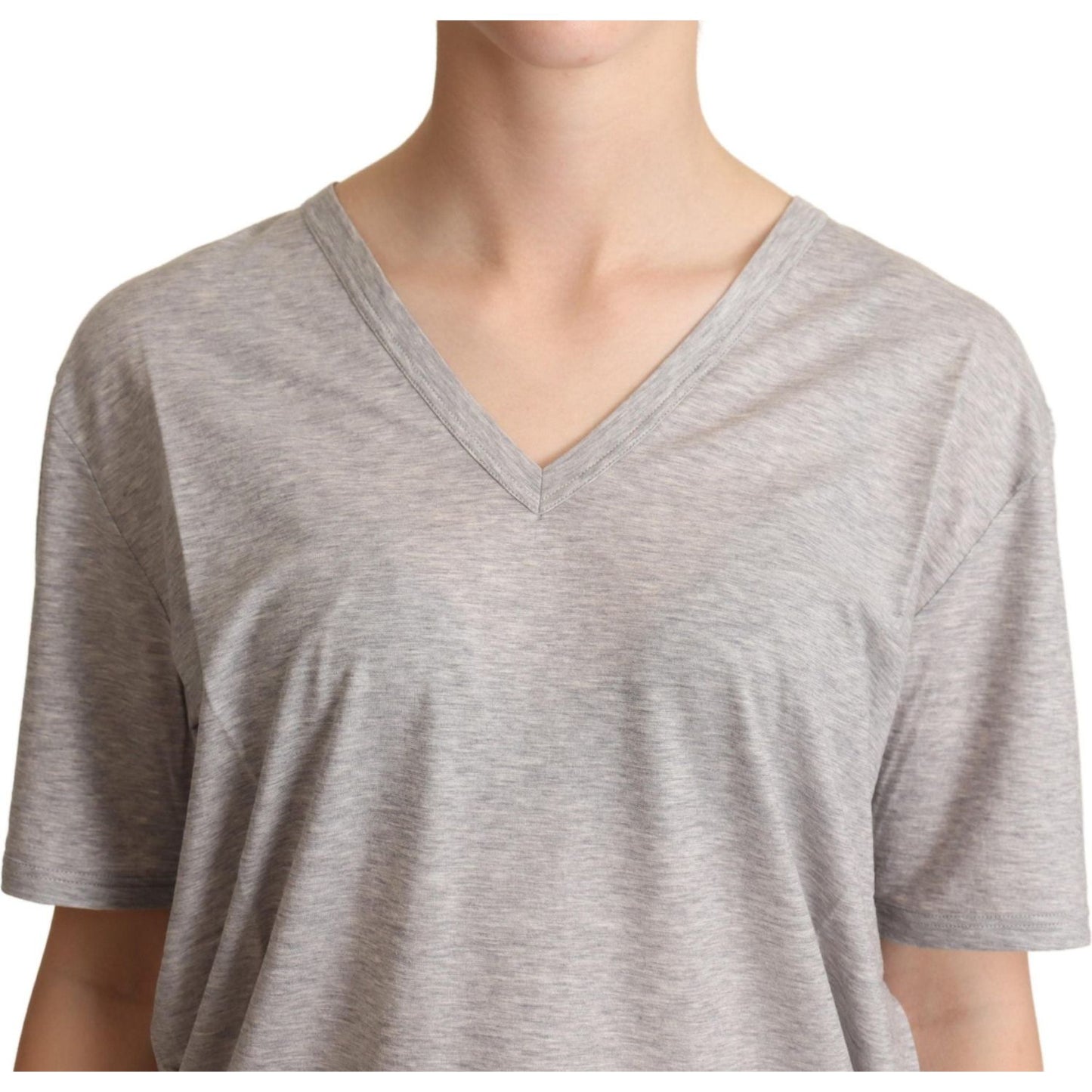 Dolce & Gabbana Gray Solid 100% Cotton V-neck Top T-shirt