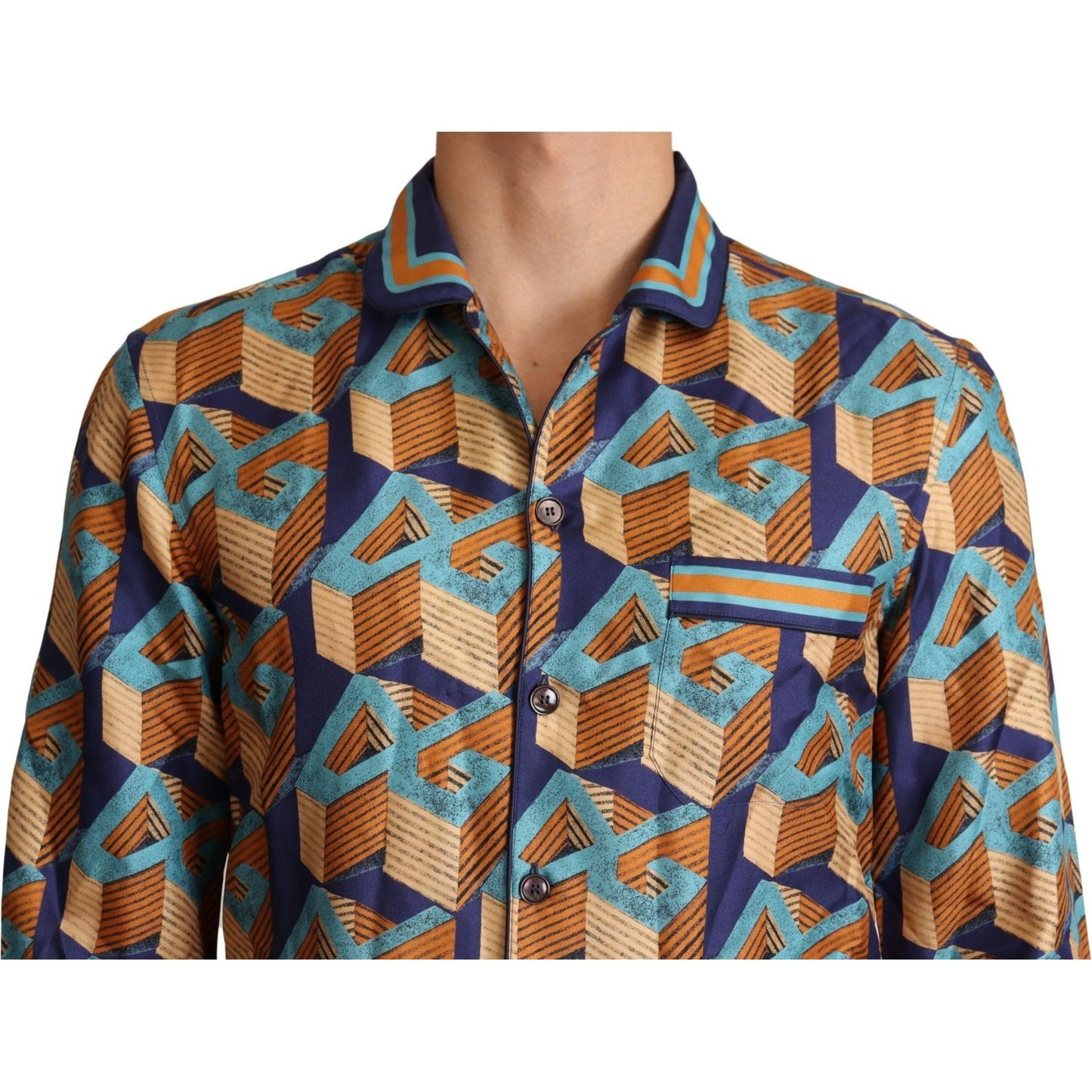 Dolce & Gabbana Multicolor DG Logo Silk Mens Top Shirt