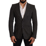 Dolce & Gabbana Black Striped Slim Fit Wool Coat Blazer JKT2849 -48