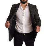 Dolce & Gabbana Black Striped Slim Fit Wool Coat Blazer JKT2849 -48