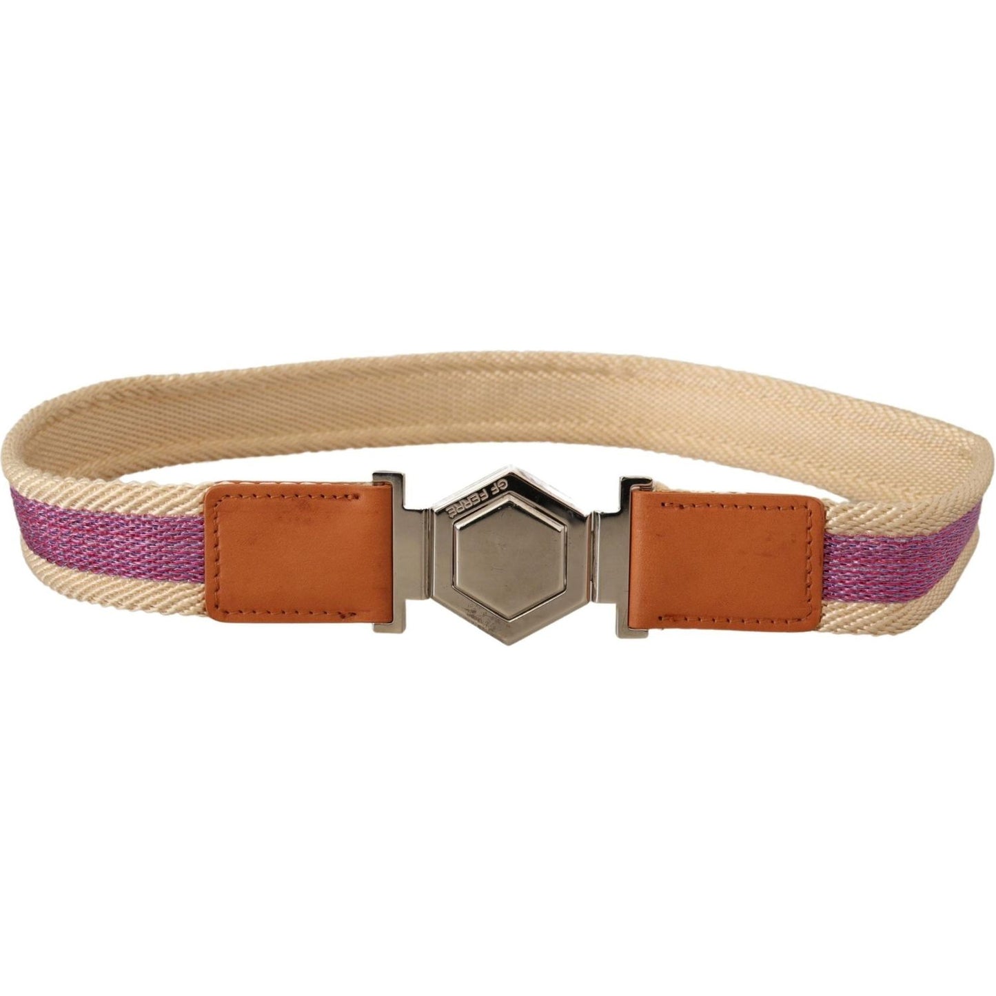 GF Ferre Multicolor Leather Silver Hexagon Logo Buckle Belt BEL8023 -85