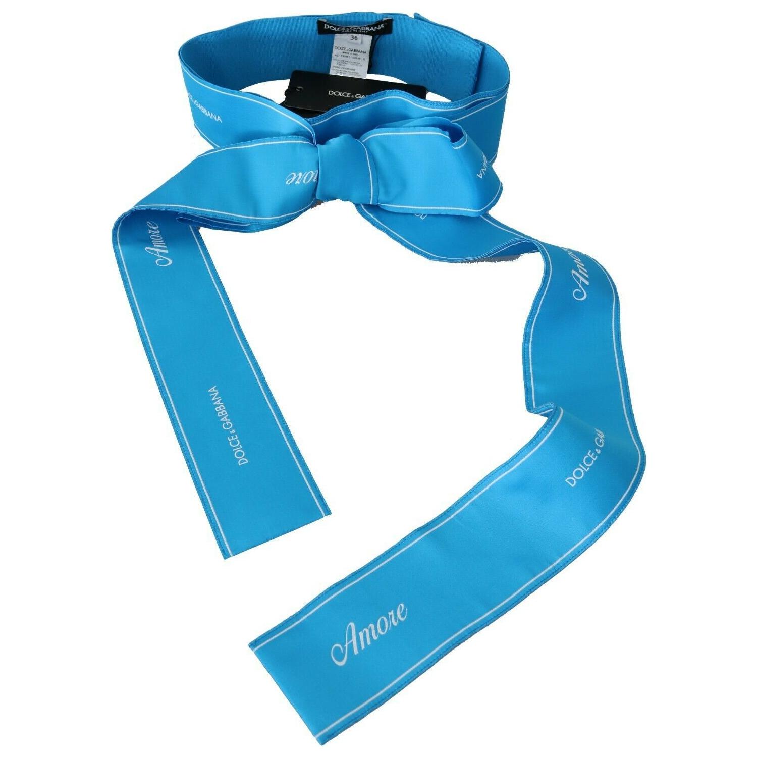 Dolce & Gabbana Blue Waist Ribbon Wide Bow Belt