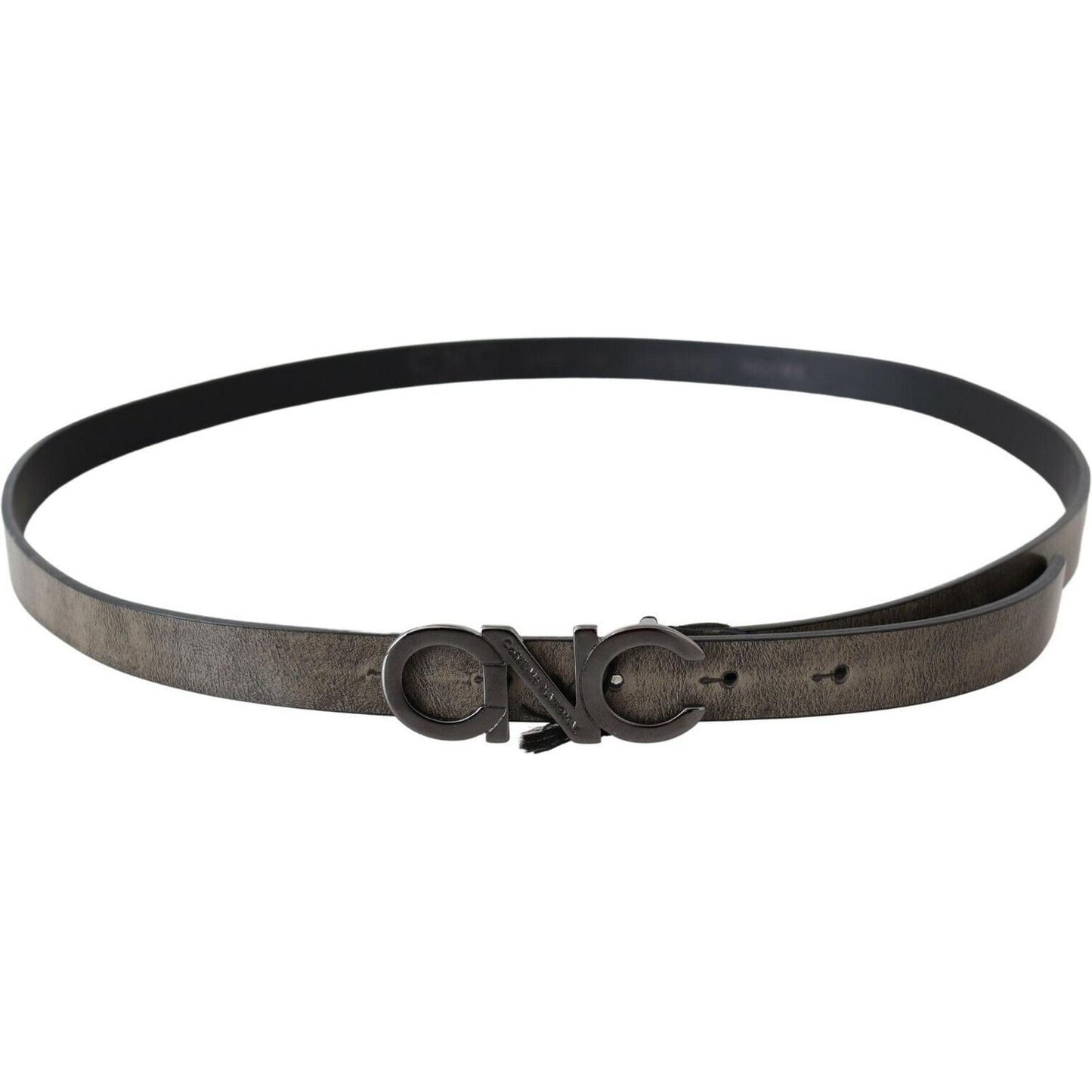 Costume National Dark Brown Leather Letter Logo Buckle Belt
