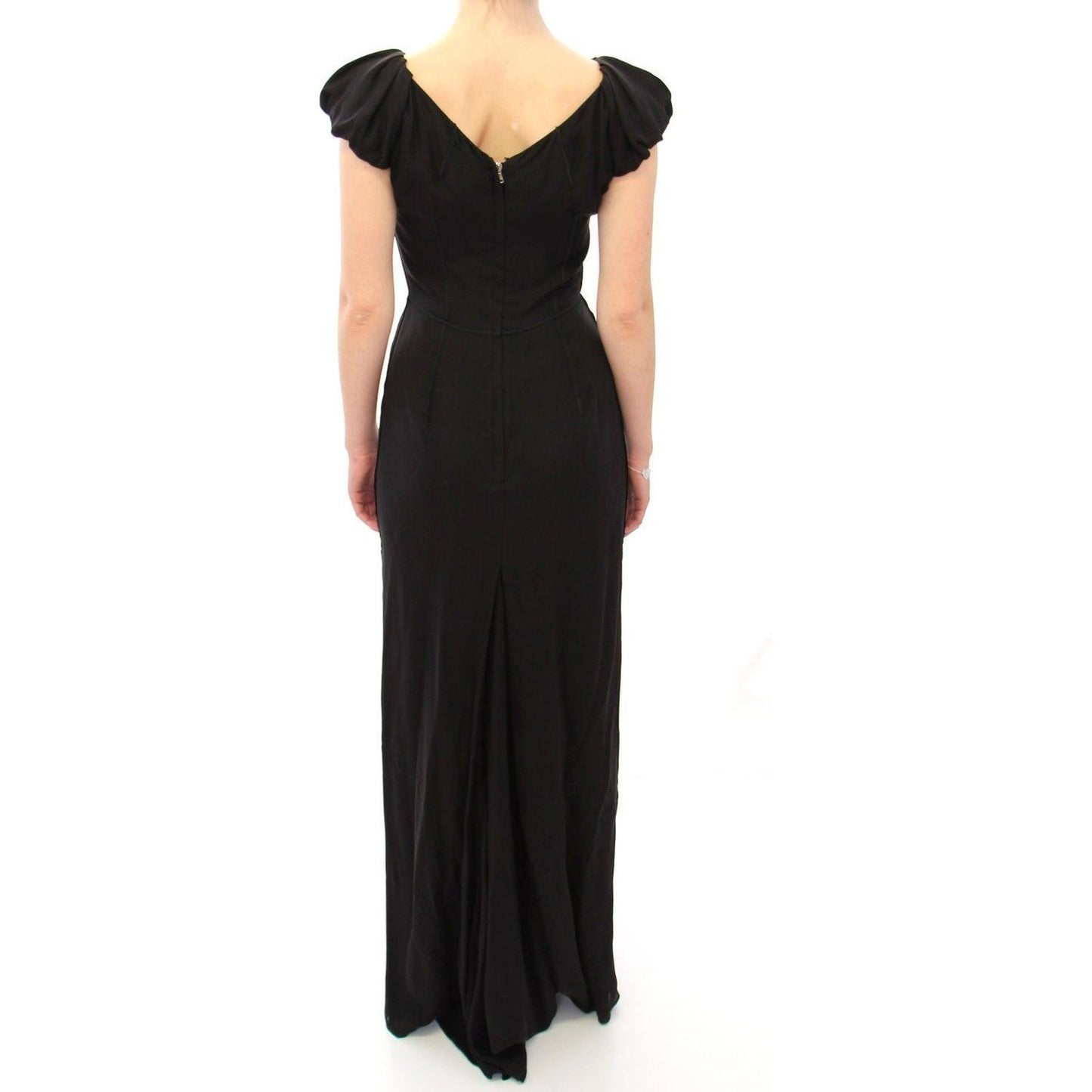 Dolce & Gabbana Black Silk Shortsleeve Gown Maxi IT Dress NOC10097- 40