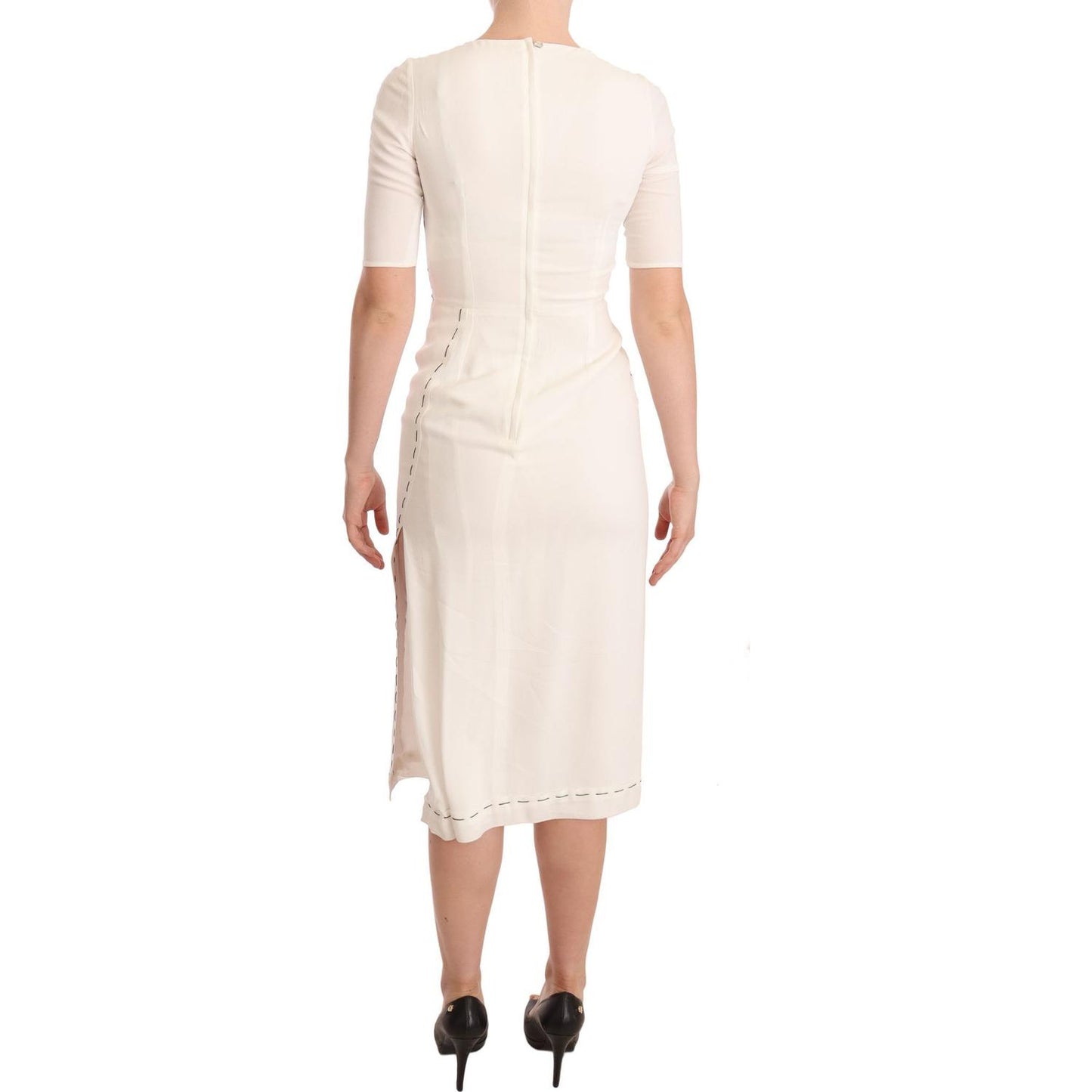 Dolce & Gabbana White Floral Printed Crepe Midi Slit Dress DR28248-38