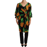 Dolce & Gabbana Black Ananas Print Wrap Stretch Silk Dress DR28157 -36