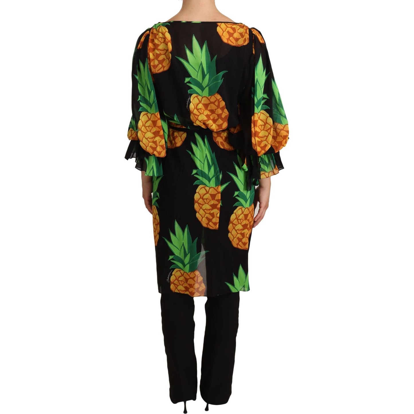 Dolce & Gabbana Black Ananas Print Wrap Stretch Silk Dress DR28157 -36