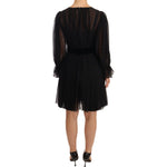 Dolce & Gabbana Black Mesh Pleated Mini Silk Stretch Dress DR28190 -38