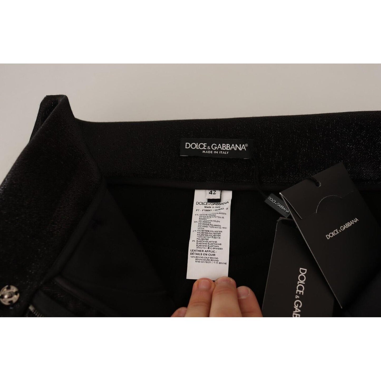 Dolce & Gabbana Black Silver Lurex Thread Cotton Stretch Pants Jeans & Pants