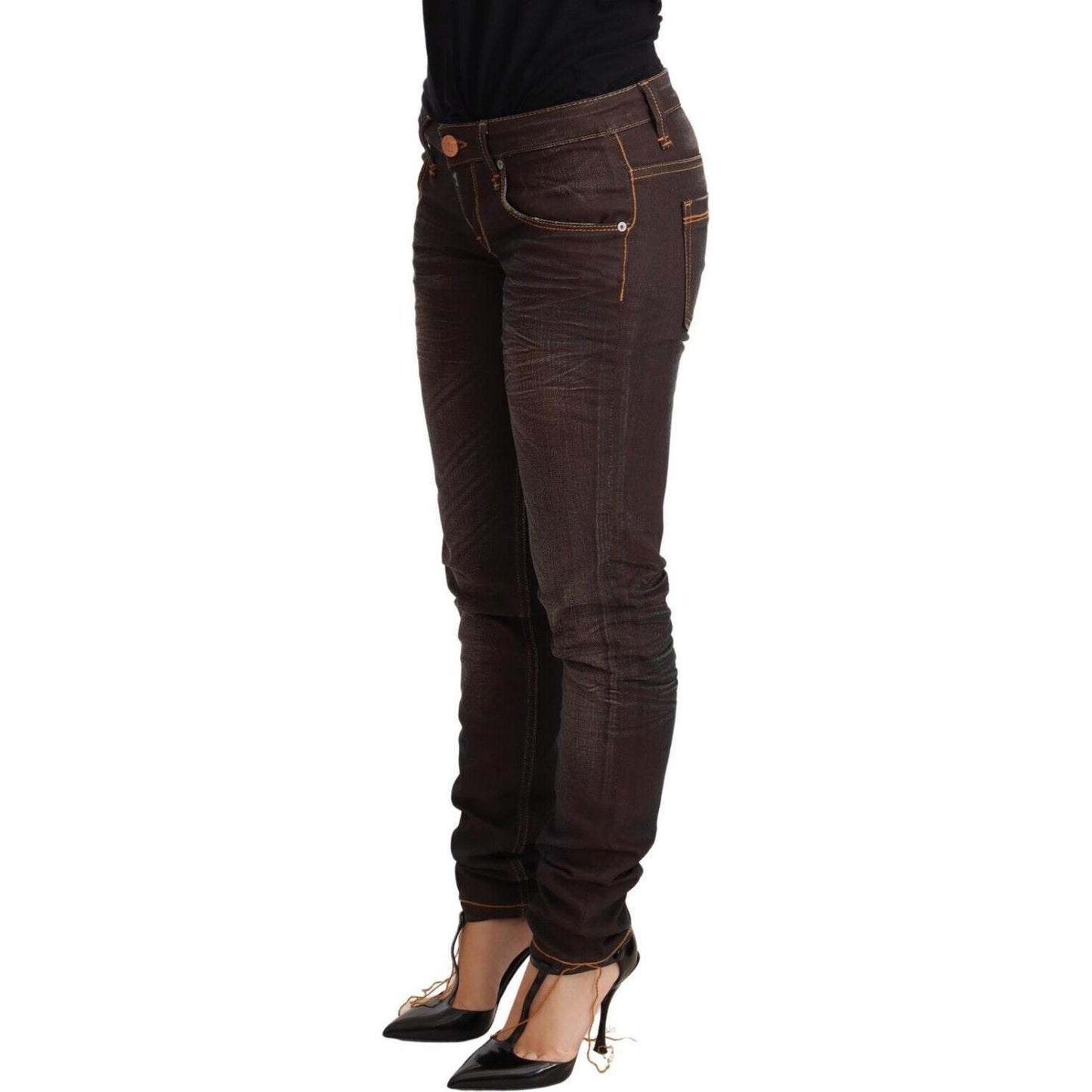 Acht Brown Washed Cotton Slim Fit Denim Low Waist Trouser Jeans PAN71811-26