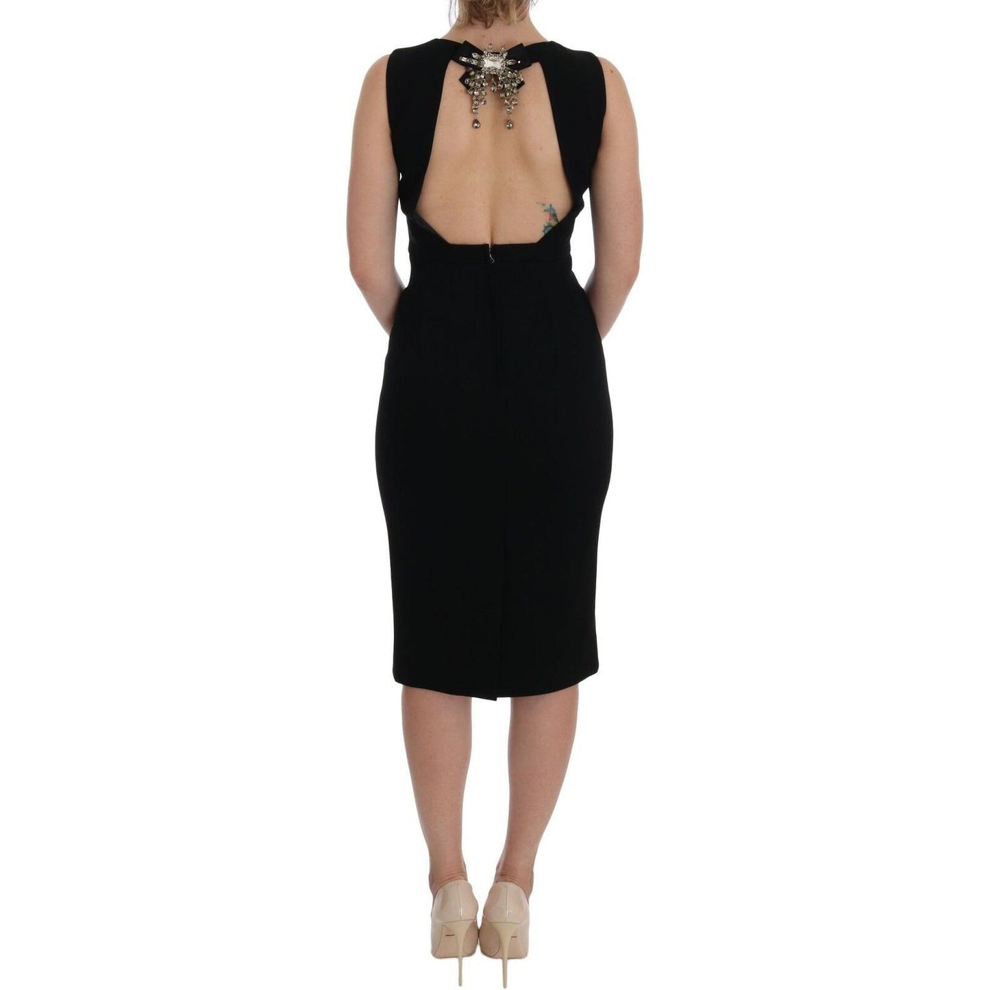 Dolce & Gabbana Black Stretch Crystal Sheath Gown Dress DR1041- 38