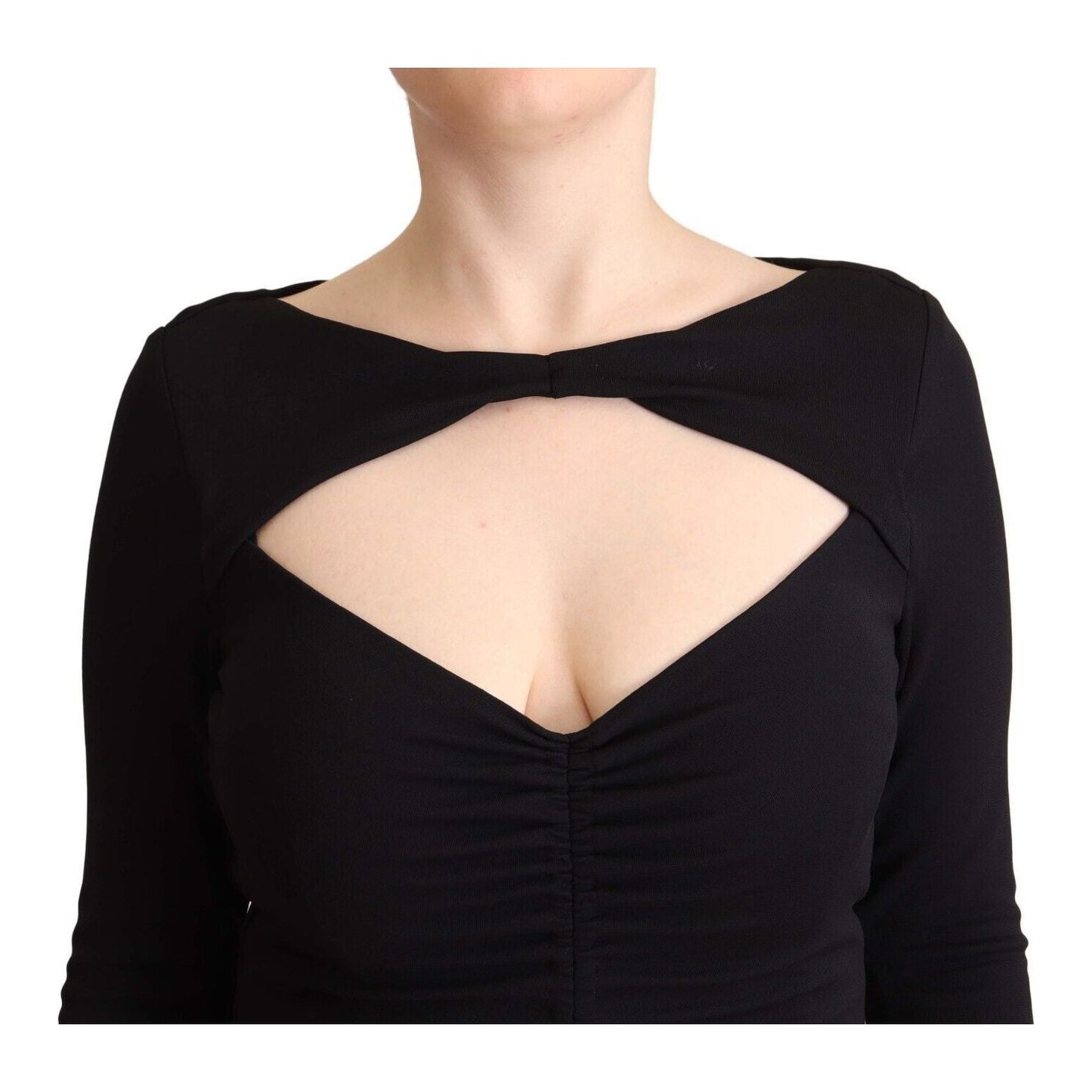 PINKO Black Nylon Stretch Long Sleeves Deep V-neck Maxi Dress DR28607 - 40