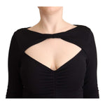 PINKO Black Nylon Stretch Long Sleeves Deep V-neck Maxi Dress DR28607 - 40
