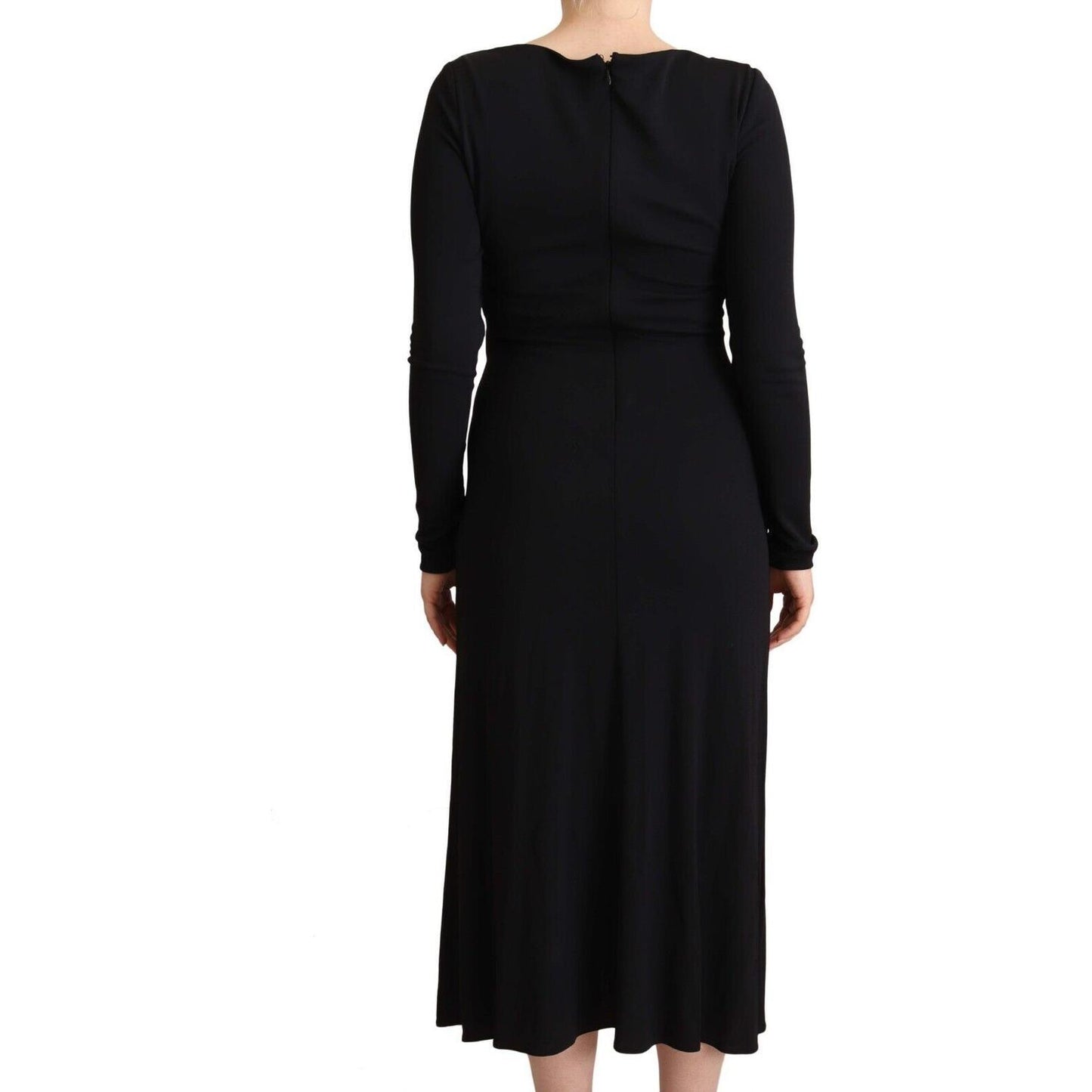 PINKO Black Nylon Stretch Long Sleeves Deep V-neck Maxi Dress DR28607 - 40