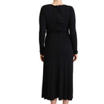 PINKO Black Nylon Stretch Long Sleeves Deep V-neck Maxi Dress DR28607 - 40