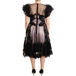 Dolce & Gabbana Black Pink Floral Lace A-line Midi Sheer Dress DR28236 - 44