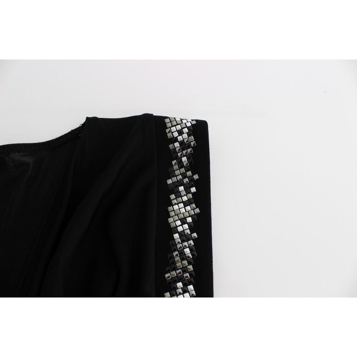 Roccobarocco Black Embellished Jersey Mini Sheath Short Dress SIG11565-3