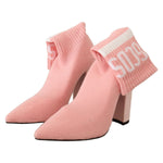 GCDS Pink Suede Logo Socks Block Heel Ankle Boots Shoes LA9415 - 40
