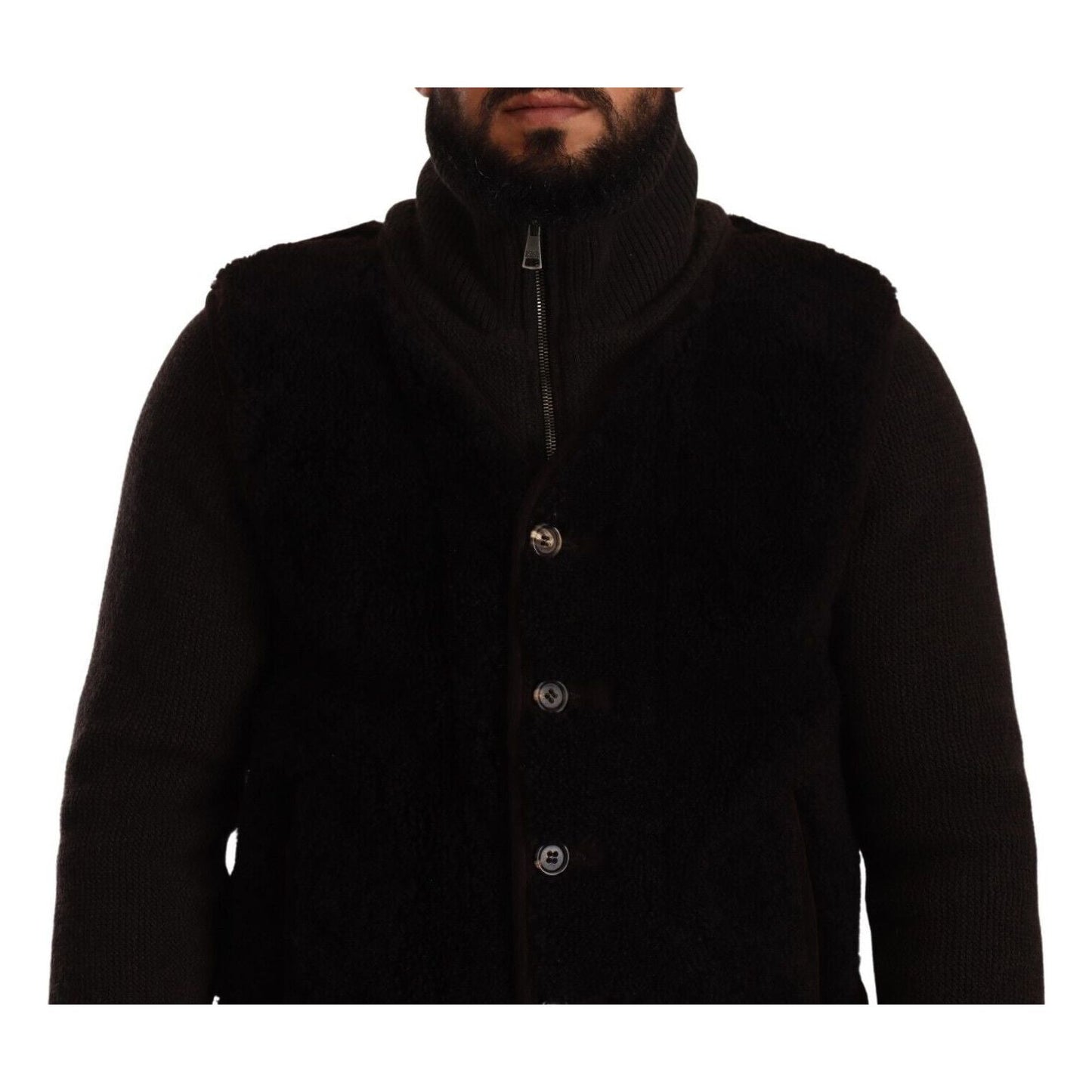 Dolce & Gabbana Black Leather Mens Turtle Neck Coat Jacket JKT3070 - 48