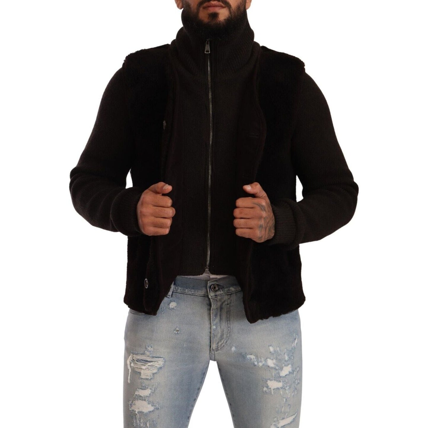 Dolce & Gabbana Black Leather Mens Turtle Neck Coat Jacket JKT3070 - 48
