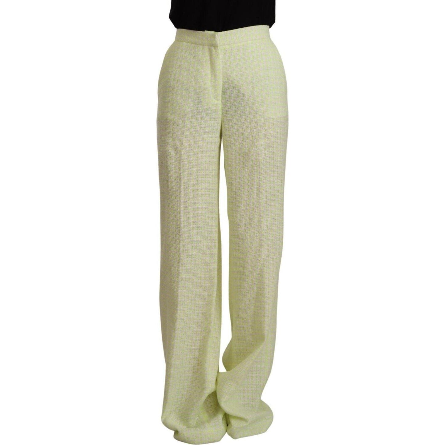 MSGM Yellow Green Cotton High Waist Straight Long Pants PAN72609 - 42
