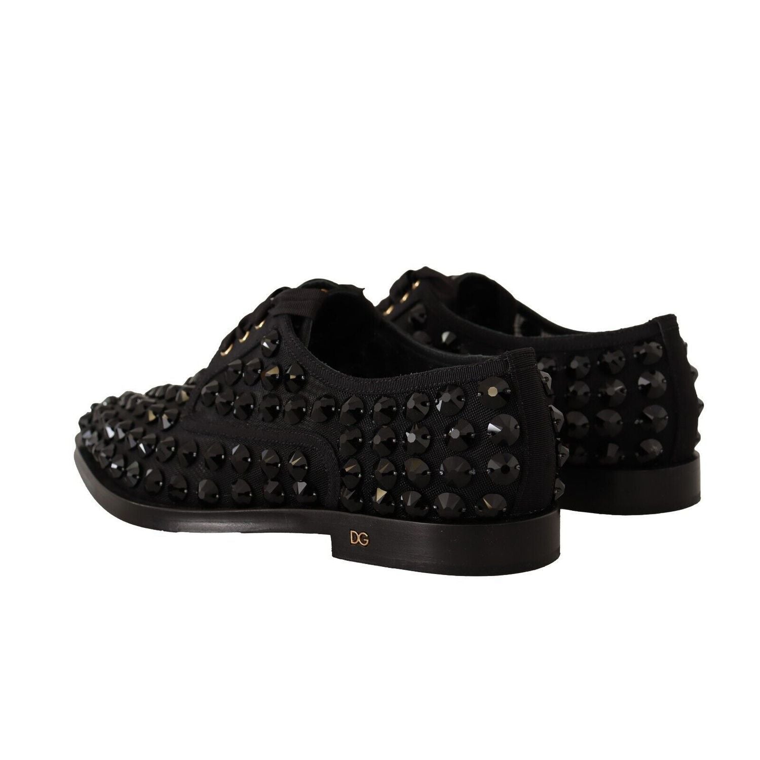 Dolce & Gabbana Black Lace Up Studded Formal Flats Shoes