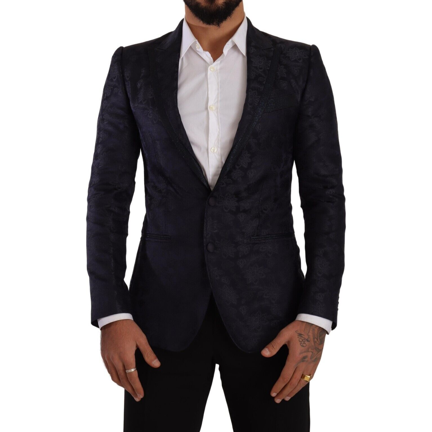Dolce & Gabbana Blue Floral Jacquard Silk Coat MARTINI Blazer JKT3041 - 44