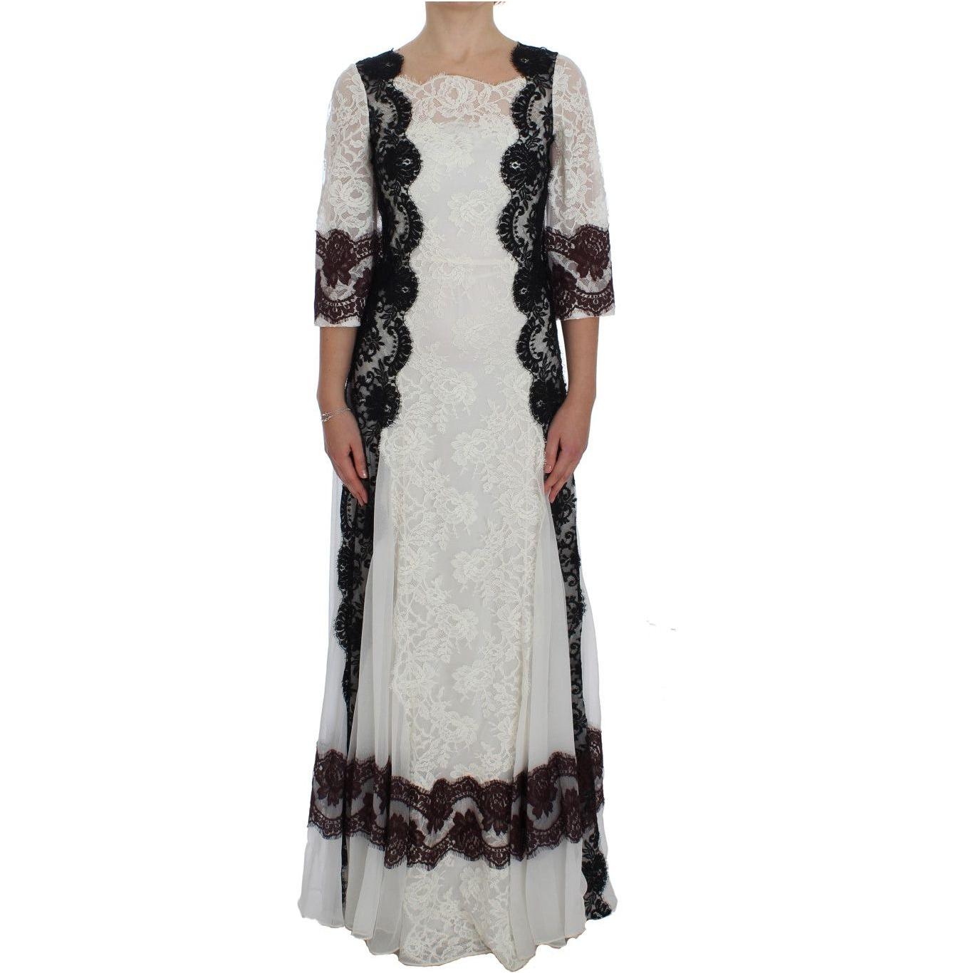 Dolce & Gabbana White Floral Lace Full Length Gown Dress NOC10174-1