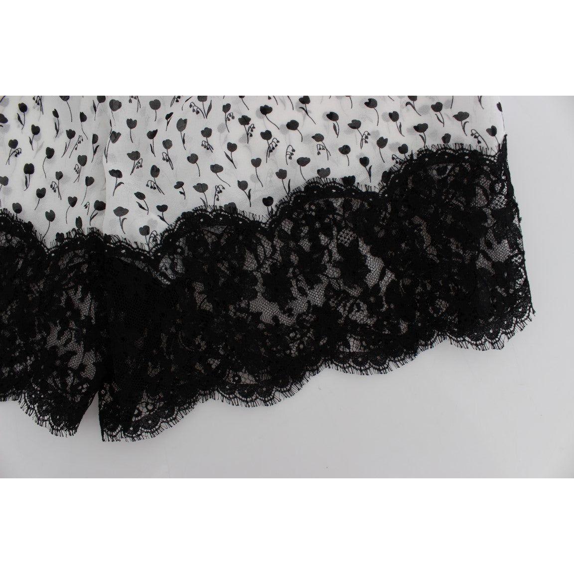 Dolce & Gabbana White Black Floral Lace Silk Sleepwear Shorts SIG30077-3