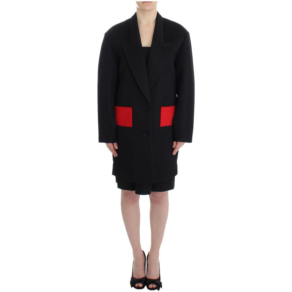 KAALE SUKTAE Black Coat Trench Long Draped Jacket Blazer SIG12602-3